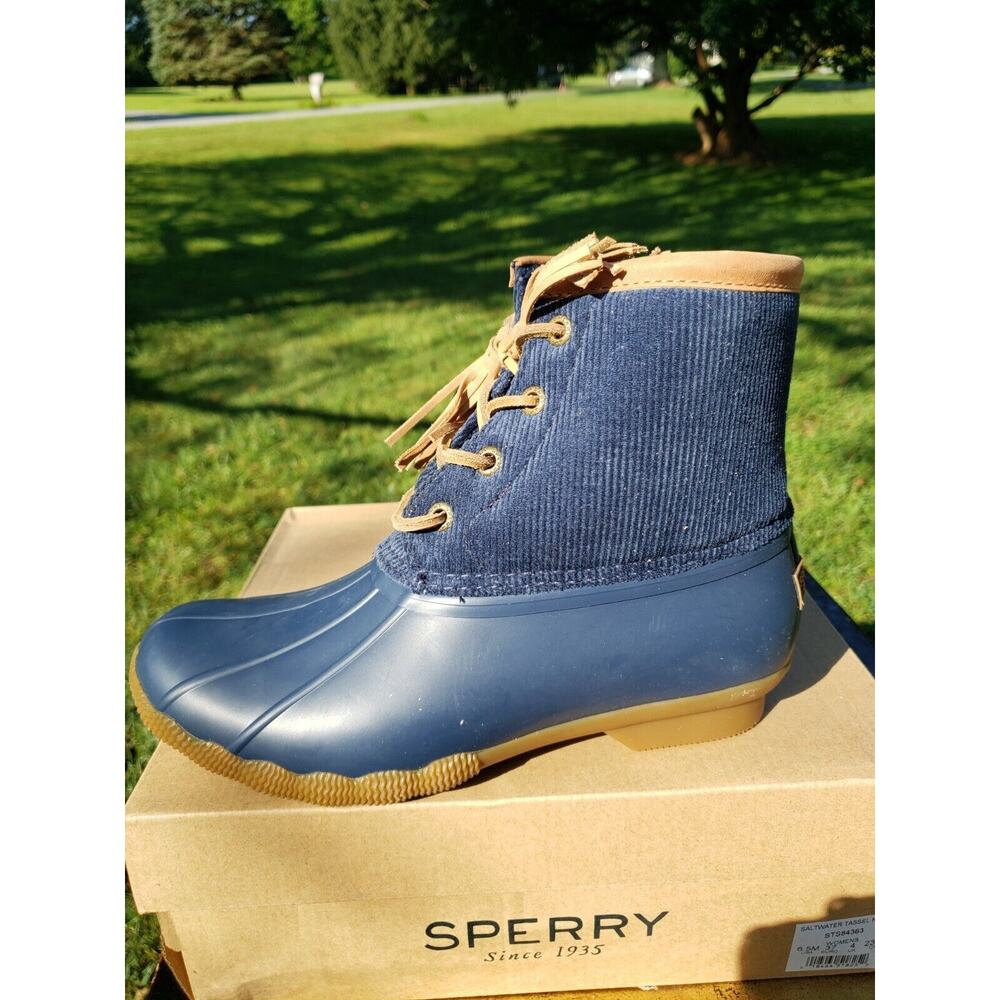 New Sperry Saltwater Tassel Corduroy Booties 6.5 Navy Blue - Picture 7 of 10
